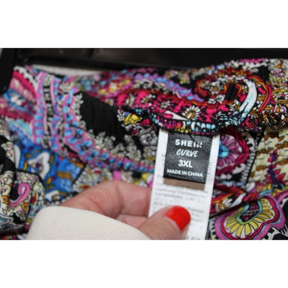SHEIN Curve Wide Leg Pants Women 3XL Multicolor Excellent Paisley Boho High Rise - Picture 3 of 3